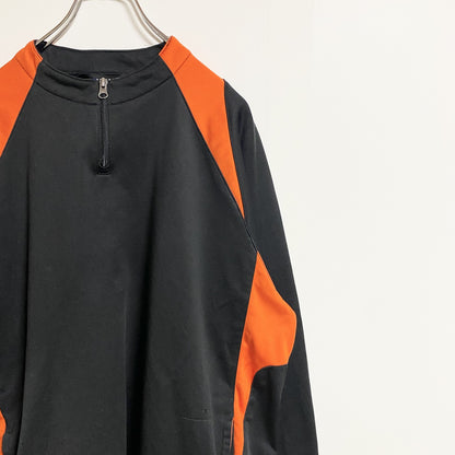 古着 used　HOLLOWAY　ホロウェイ　長袖ハーフジッププルオーバー　ジャージ　トラックジャケット　黒　オレンジ　XLサイズ