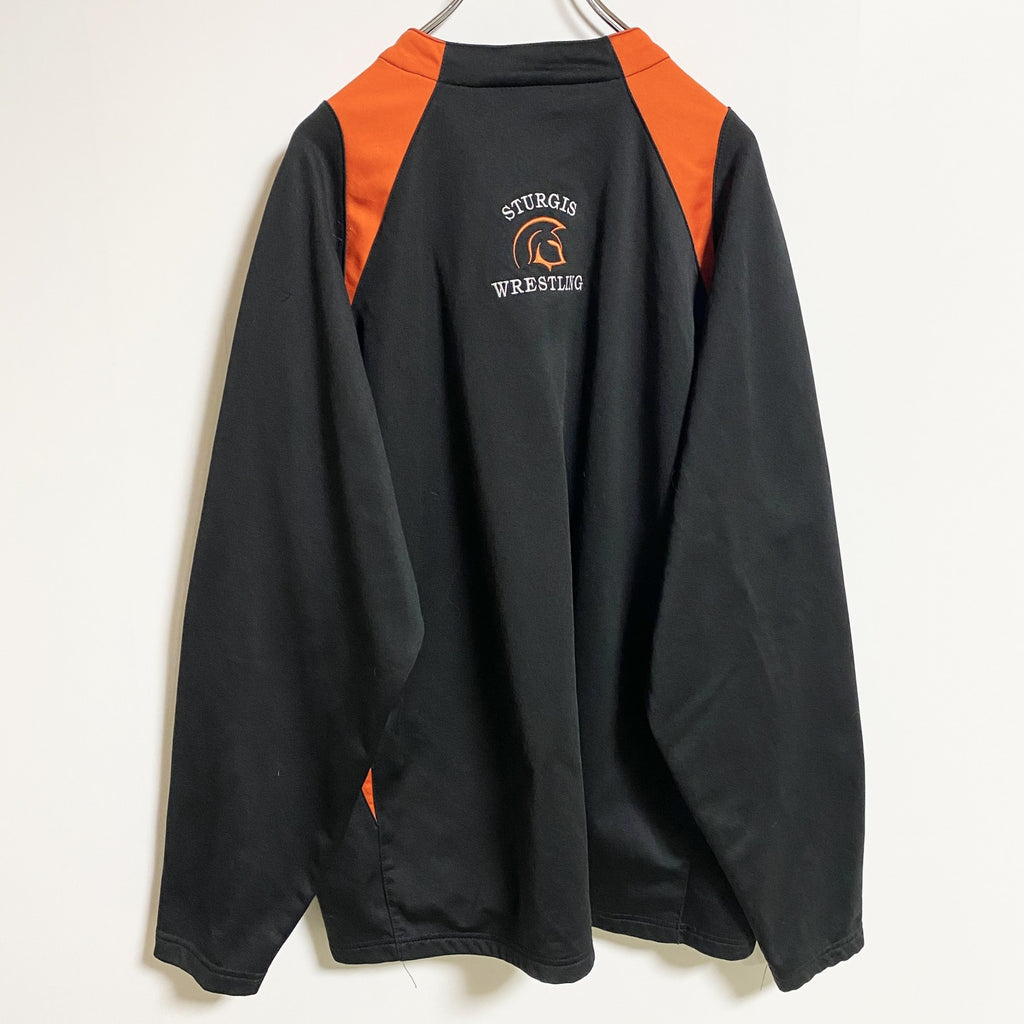 古着 used　HOLLOWAY　ホロウェイ　長袖ハーフジッププルオーバー　ジャージ　トラックジャケット　黒　オレンジ　XLサイズ
