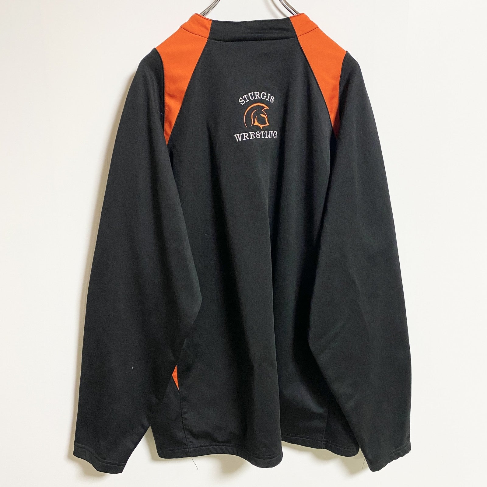 古着 used　HOLLOWAY　ホロウェイ　長袖ハーフジッププルオーバー　ジャージ　トラックジャケット　黒　オレンジ　XLサイズ