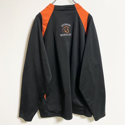 古着 used　HOLLOWAY　ホロウェイ　長袖ハーフジッププルオーバー　ジャージ　トラックジャケット　黒　オレンジ　XLサイズ