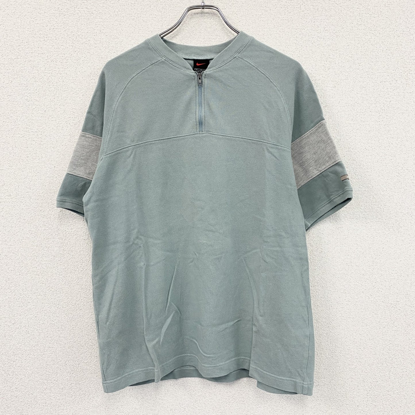 ～00s　NIKE　ナイキ　ハーフジップ半袖Tシャツ　ヴィンテージ　水色　ライトブルー　グレー　XLサイズ　