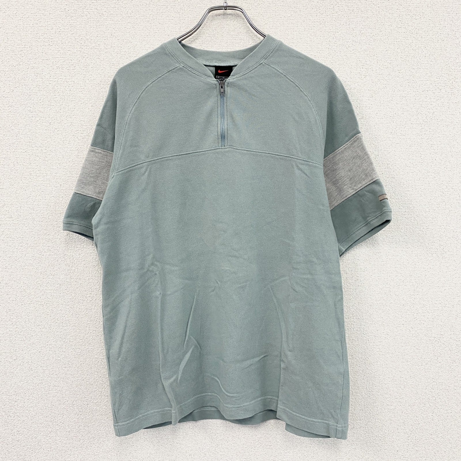 ～00s　NIKE　ナイキ　ハーフジップ半袖Tシャツ　ヴィンテージ　水色　ライトブルー　グレー　XLサイズ　
