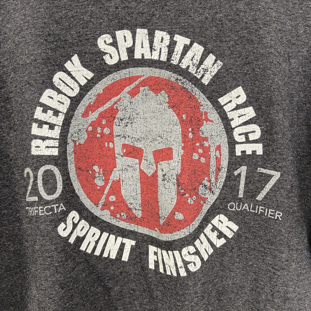 古着 used　Reebok リーボック　半袖スポーツプリントTシャツ　スパルタンレース　カジュアル　グレー　Mサイズ