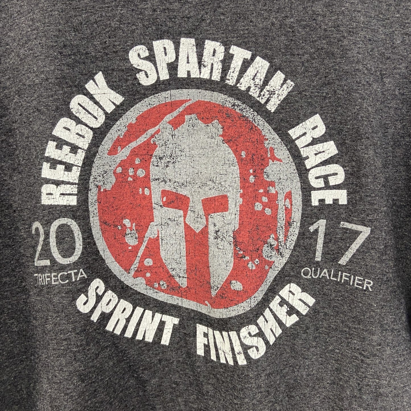 古着 used　Reebok リーボック　半袖スポーツプリントTシャツ　スパルタンレース　カジュアル　グレー　Mサイズ
