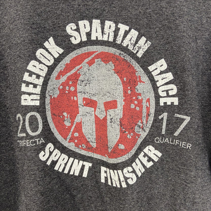古着 used　Reebok リーボック　半袖スポーツプリントTシャツ　スパルタンレース　カジュアル　グレー　Mサイズ