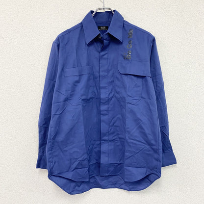 90s　NTT DOCOMO　ドコモ　長袖ワークシャツ　比翼仕立て　デカロゴ　ヴィンテージ　青　ブルー　Mサイズ