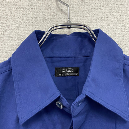 90s　NTT DOCOMO　ドコモ　長袖ワークシャツ　比翼仕立て　デカロゴ　ヴィンテージ　青　ブルー　Mサイズ