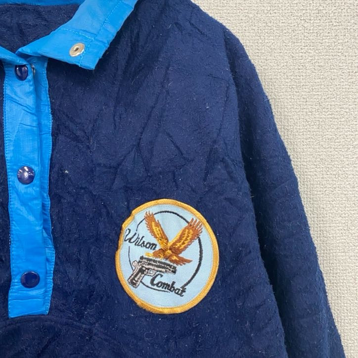 フリースプルオーバー　フリースジャケット　刺繡ワッペン　ハーフボタン　紺　ネイビー　