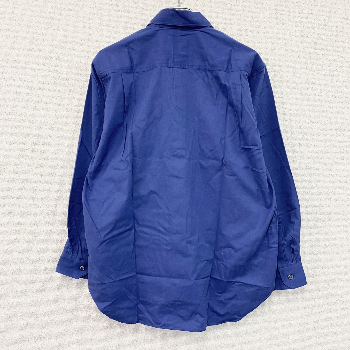 90s　NTT DOCOMO　ドコモ　長袖ワークシャツ　比翼仕立て　デカロゴ　ヴィンテージ　青　ブルー　Mサイズ