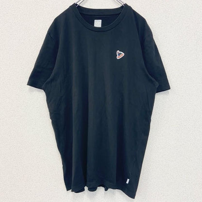 古着 used　adidas　アディダス　半袖ワンポイント刺繍Tシャツ　ワッペン　レトロデザイン　ブラック　黒　XLサイズ