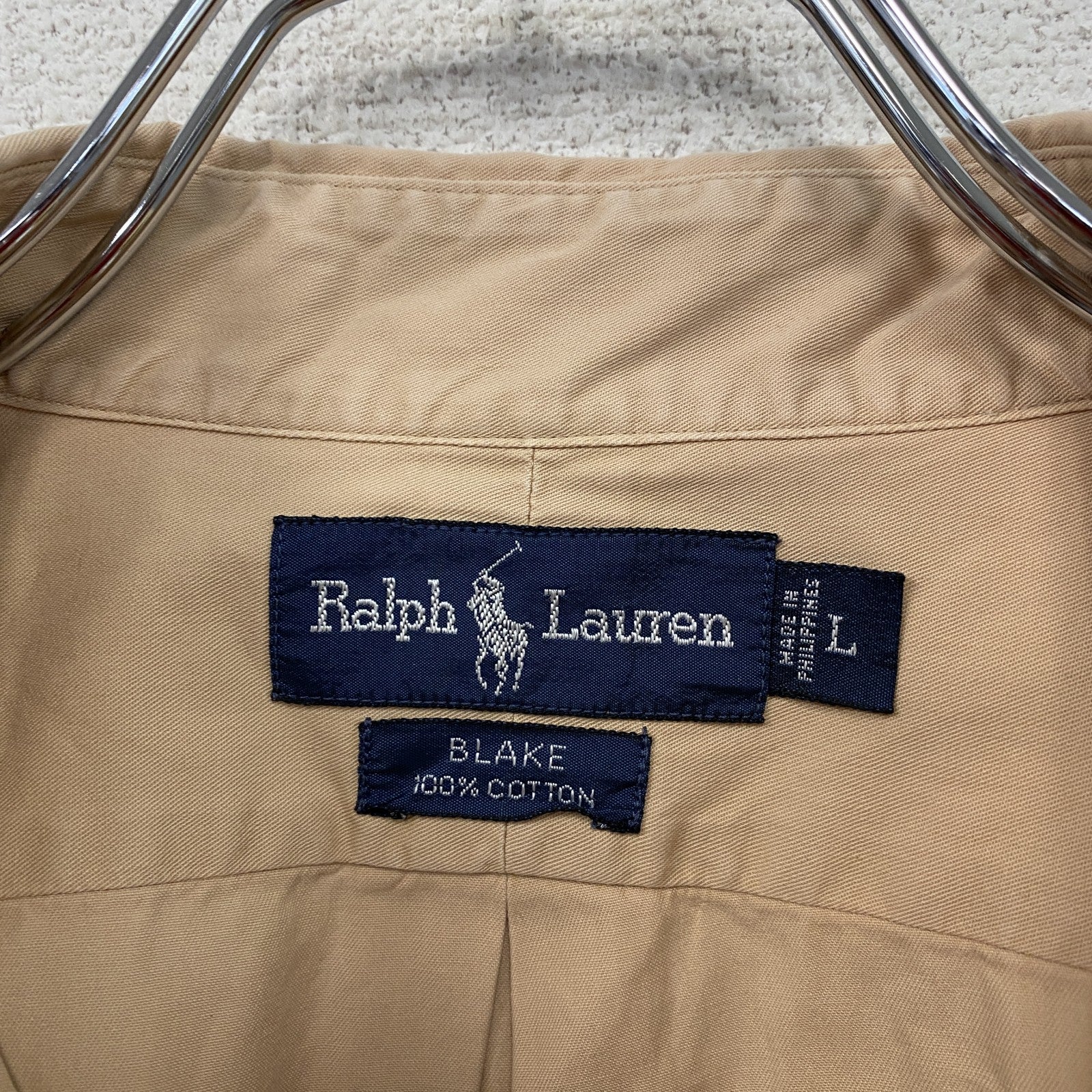 90s　Ralph Lauren　ラルフローレン　BLAKE　長袖ボタンダウンシャツ　ベージュ　Lサイズ