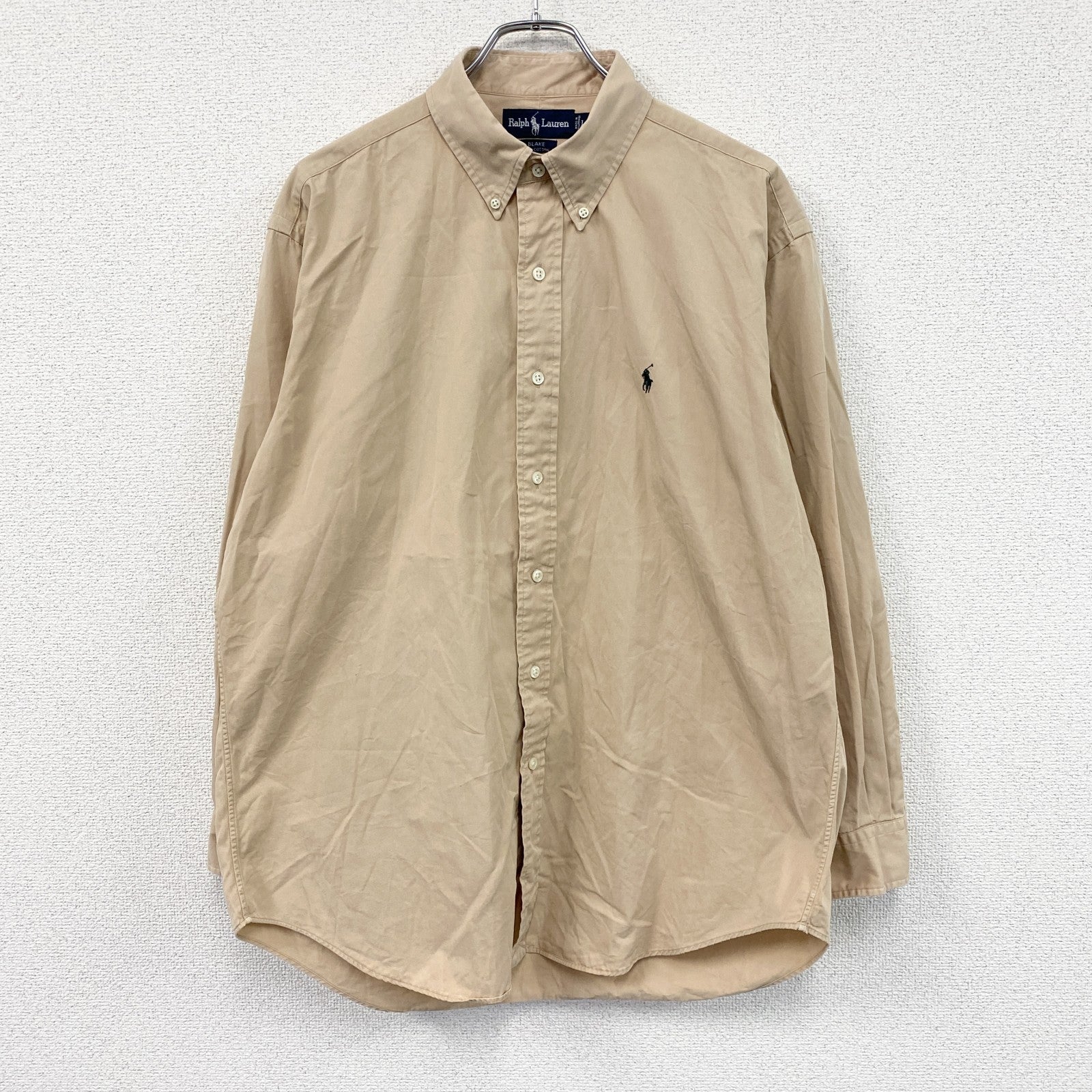 90s　Ralph Lauren　ラルフローレン　BLAKE　長袖ボタンダウンシャツ　ベージュ　Lサイズ