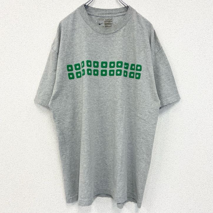 古着 used　NIKE　ナイキ　半袖プリントTシャツ　スウッシュロゴ　クルーネック　ノームコア　レトロ　グレー　XLサイズ