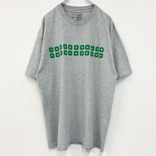 古着 used　NIKE　ナイキ　半袖プリントTシャツ　スウッシュロゴ　クルーネック　ノームコア　レトロ　グレー　XLサイズ
