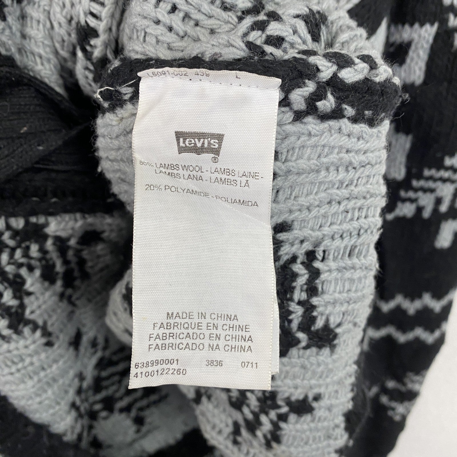 Levi's　リーバイス　フルジップウールニットカーディガン ショールカラー　黒　ブラック　Mサイズ