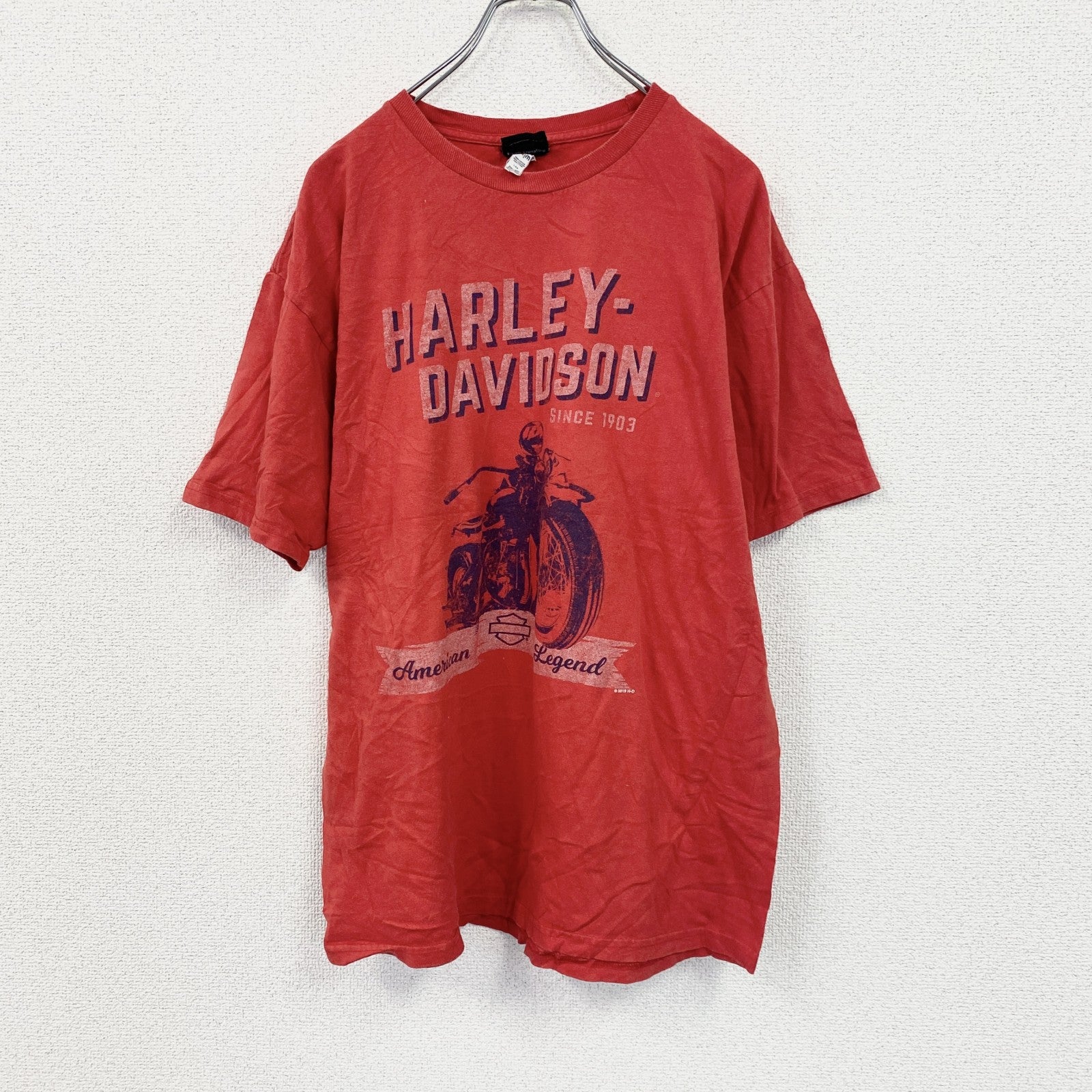 ハーレーダビッドソン プリント Tシャツ L 半袖 赤 人気色 バイク 7775 Harley Davidson（ハーレー・ダビッドソン） tシャツ ファクトリー