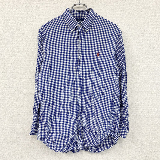 Ralph Lauren　ラルフローレン　長袖リネンボタンダウンシャツ　ギンガムチェック　青　ブルー　Lサイズ