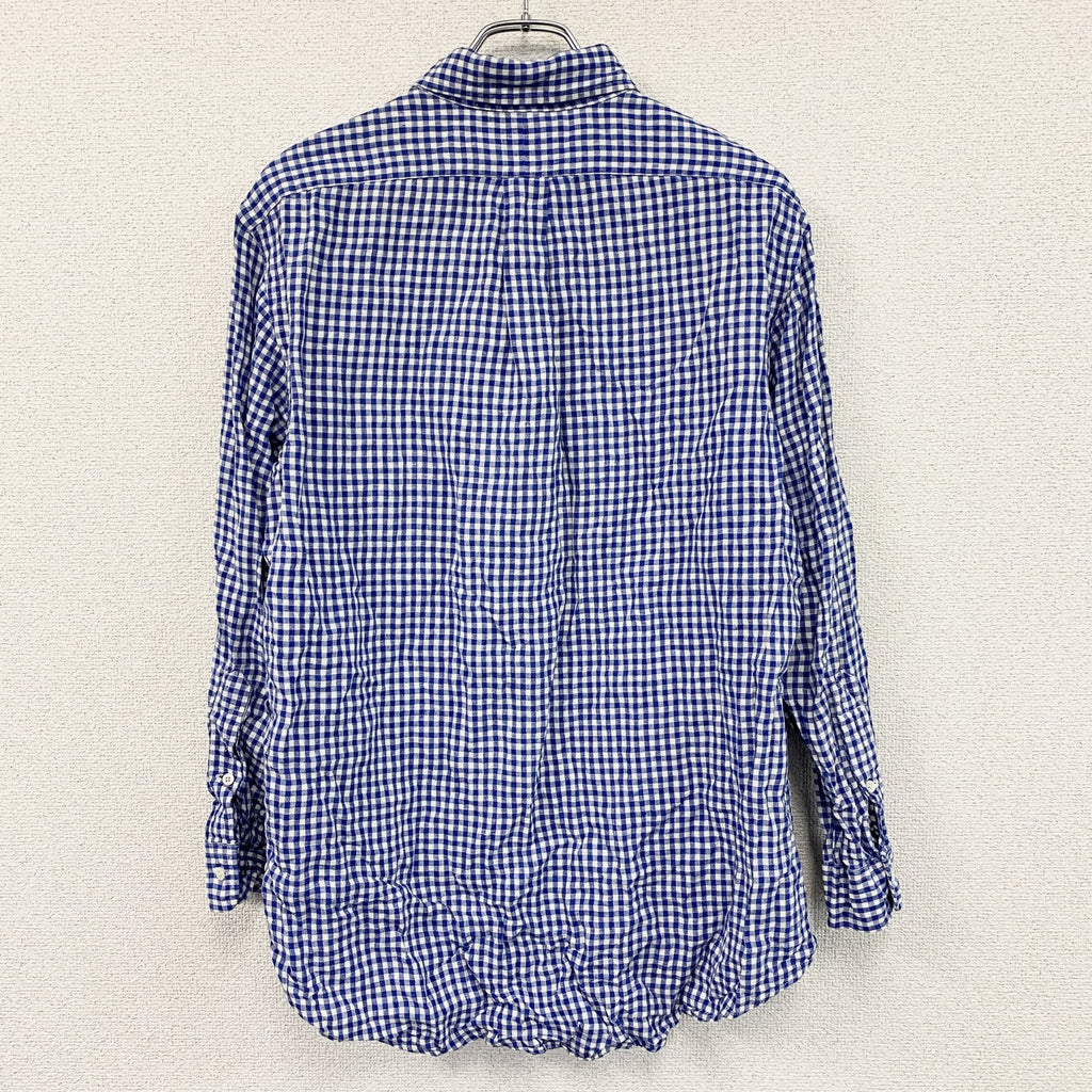 Ralph Lauren　ラルフローレン　長袖リネンボタンダウンシャツ　ギンガムチェック　青　ブルー　Lサイズ