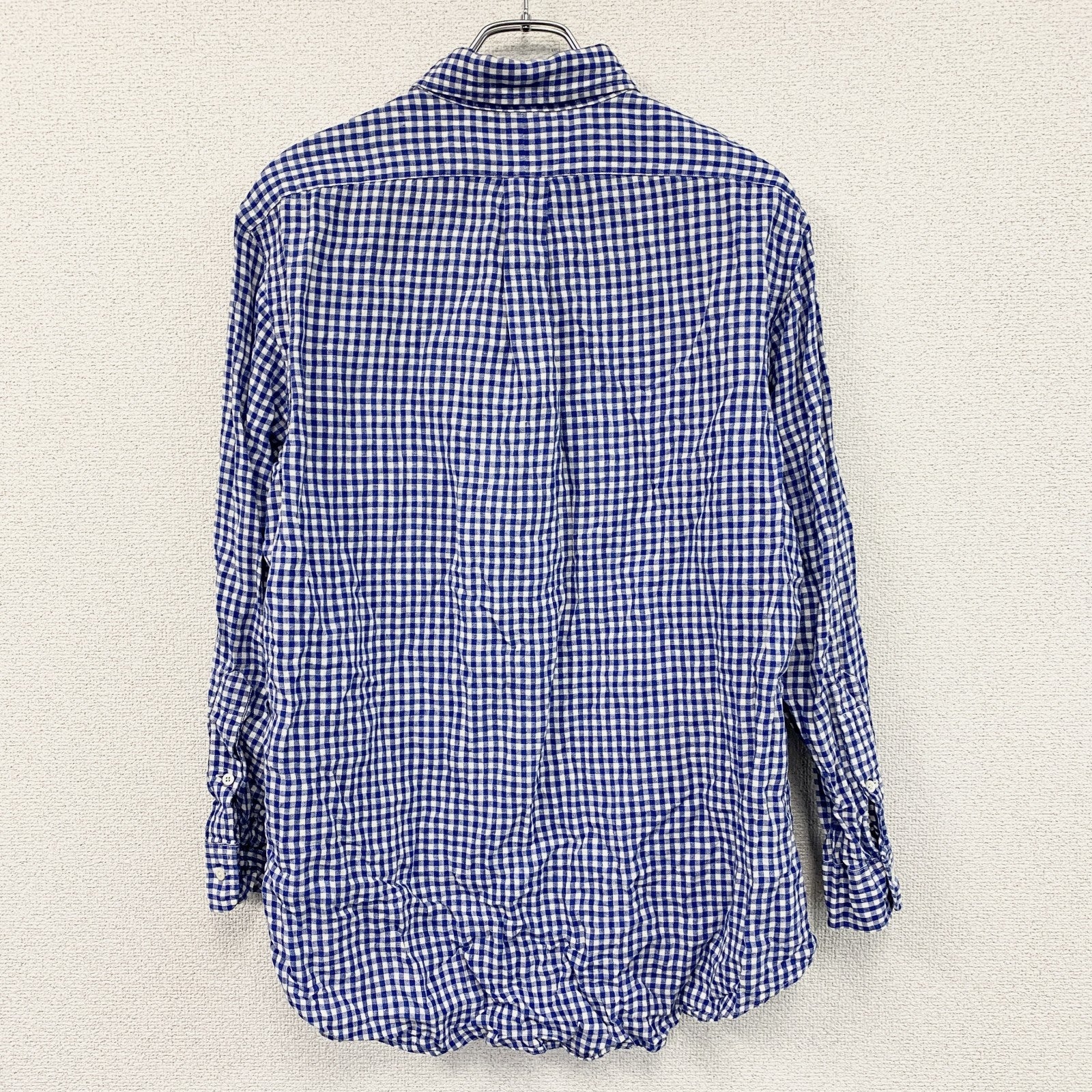 Ralph Lauren　ラルフローレン　長袖リネンボタンダウンシャツ　ギンガムチェック　青　ブルー　Lサイズ