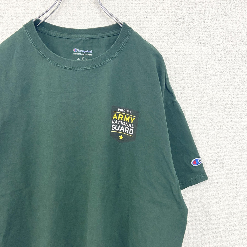 古着 used　champion　チャンピオン　半袖プリントTシャツ　バージニア陸軍州兵　ミリタリー　緑　グリーン　XLサイズ