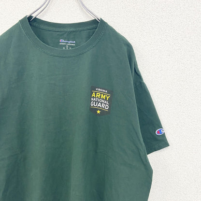 古着 used　champion　チャンピオン　半袖プリントTシャツ　バージニア陸軍州兵　ミリタリー　緑　グリーン　XLサイズ