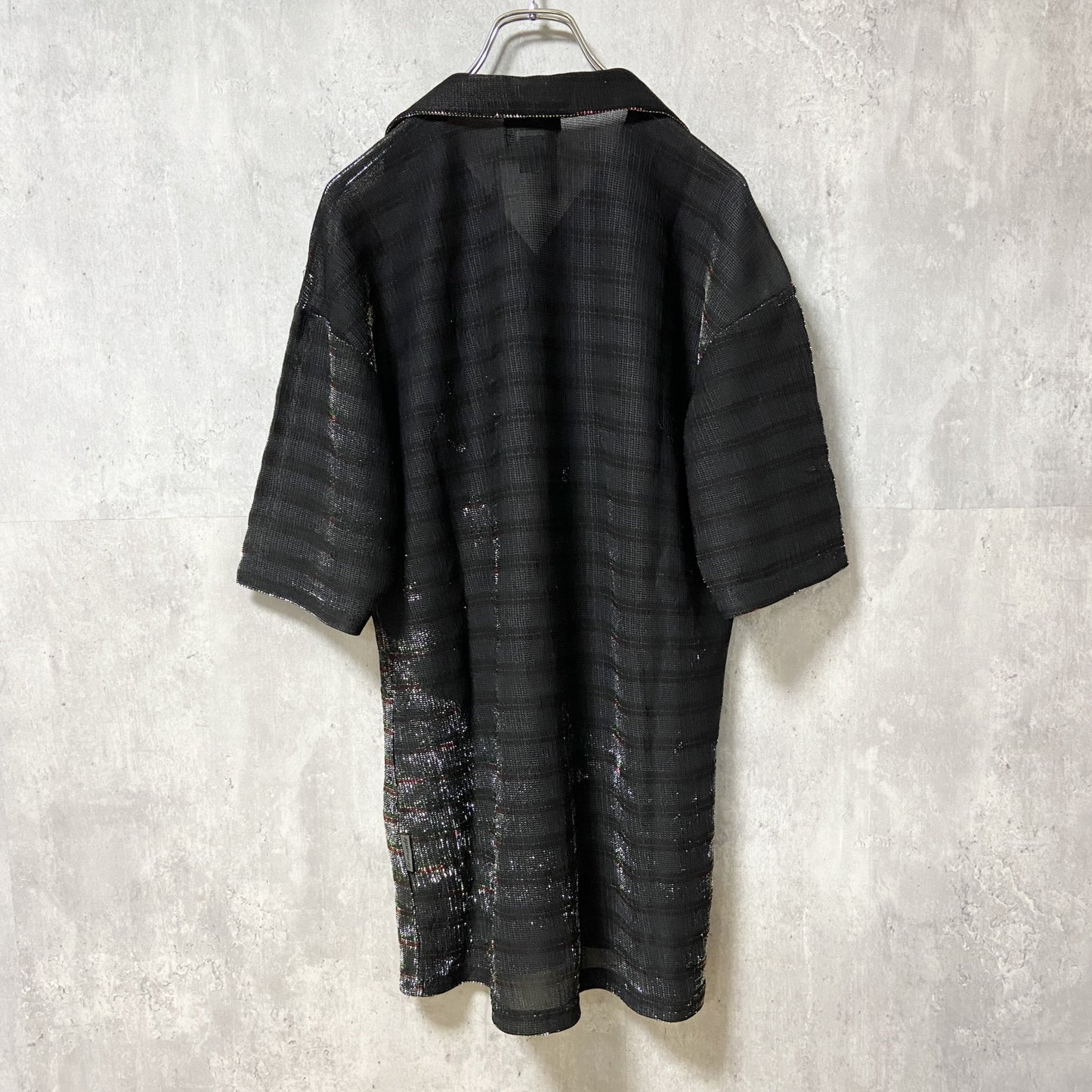 古着 used　LeMONDE　ルモンド　半袖開襟シャツ　ボーダー　黒　ブラック　レトロ　個性的　キラキラ　Lサイズ