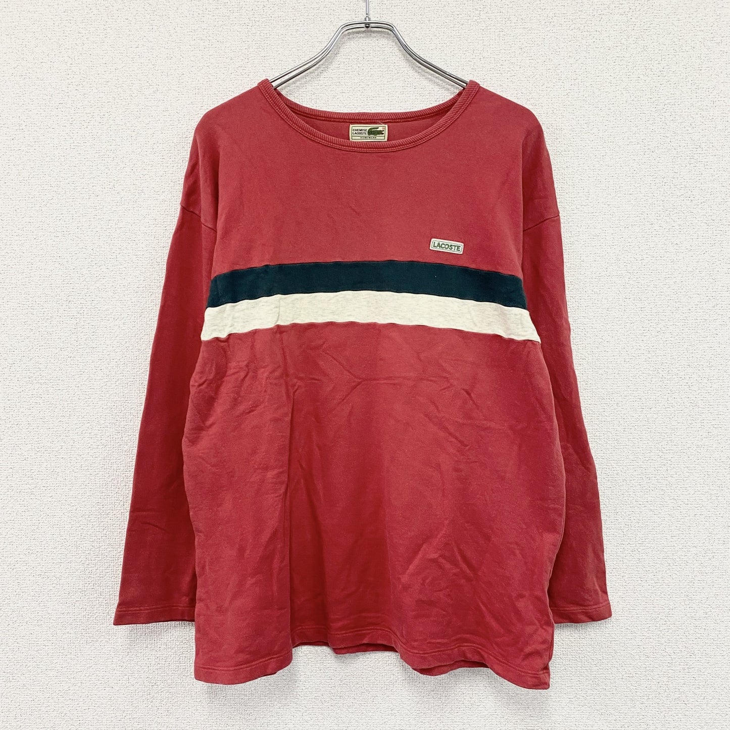 LACOSTE　ラコステ　長袖Tシャツ/ロンT　フェード　ボーダー柄　ワンポイント　赤　レッド　Lサイズ