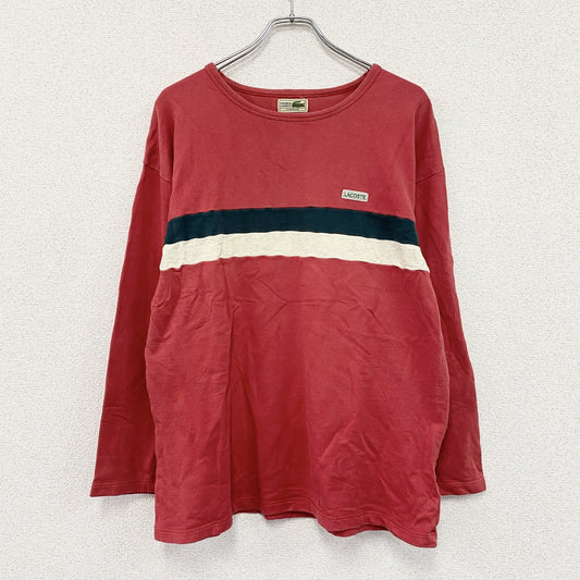 LACOSTE　ラコステ　長袖Tシャツ/ロンT　フェード　ボーダー柄　ワンポイント　赤　レッド　Lサイズ