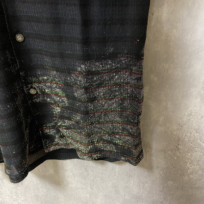 古着 used　LeMONDE　ルモンド　半袖開襟シャツ　ボーダー　黒　ブラック　レトロ　個性的　キラキラ　Lサイズ