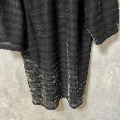 古着 used　LeMONDE　ルモンド　半袖開襟シャツ　ボーダー　黒　ブラック　レトロ　個性的　キラキラ　Lサイズ