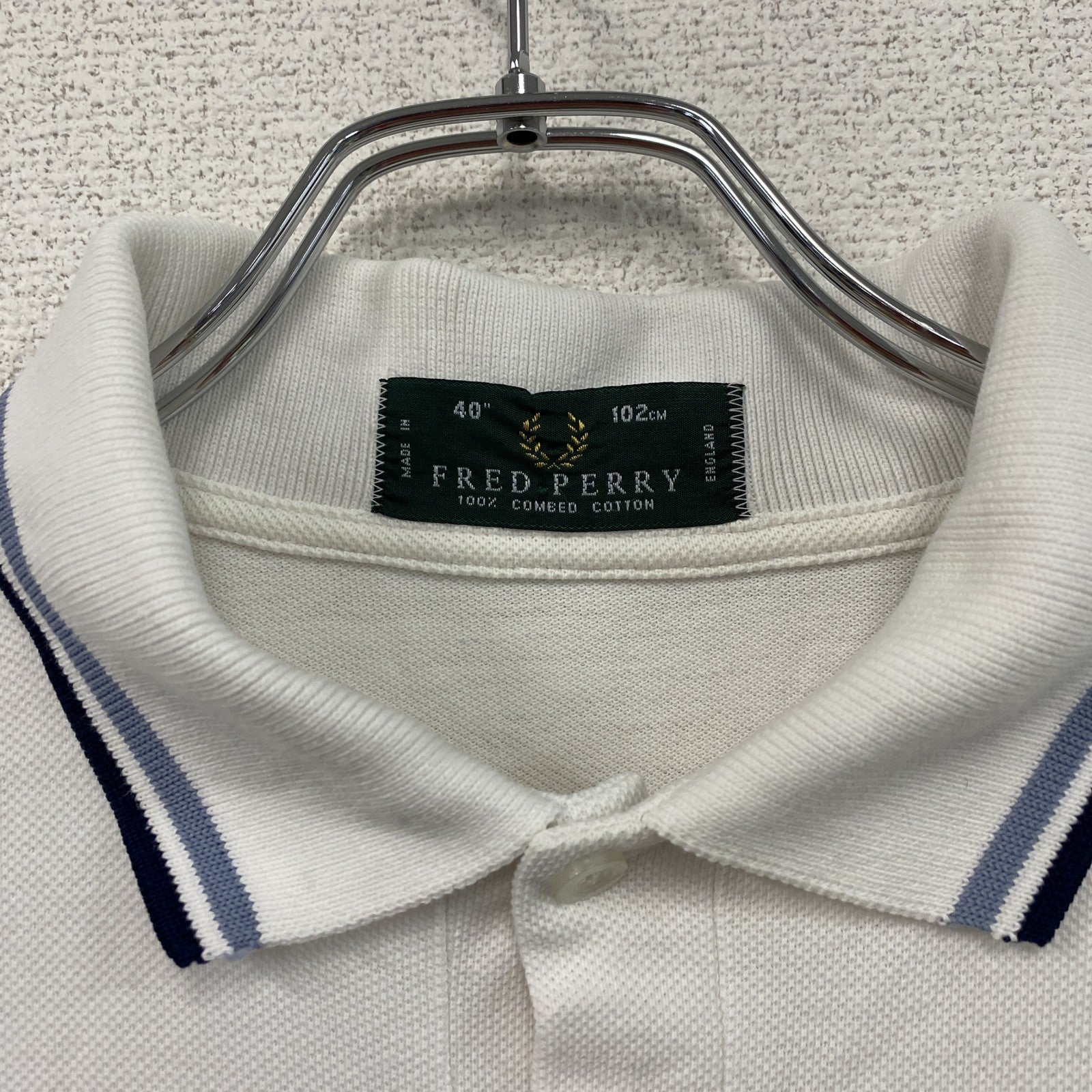 FRED PERRY　フレッドペリー　半袖ポロシャツ　刺繡ロゴ　白　ホワイト　40サイズ