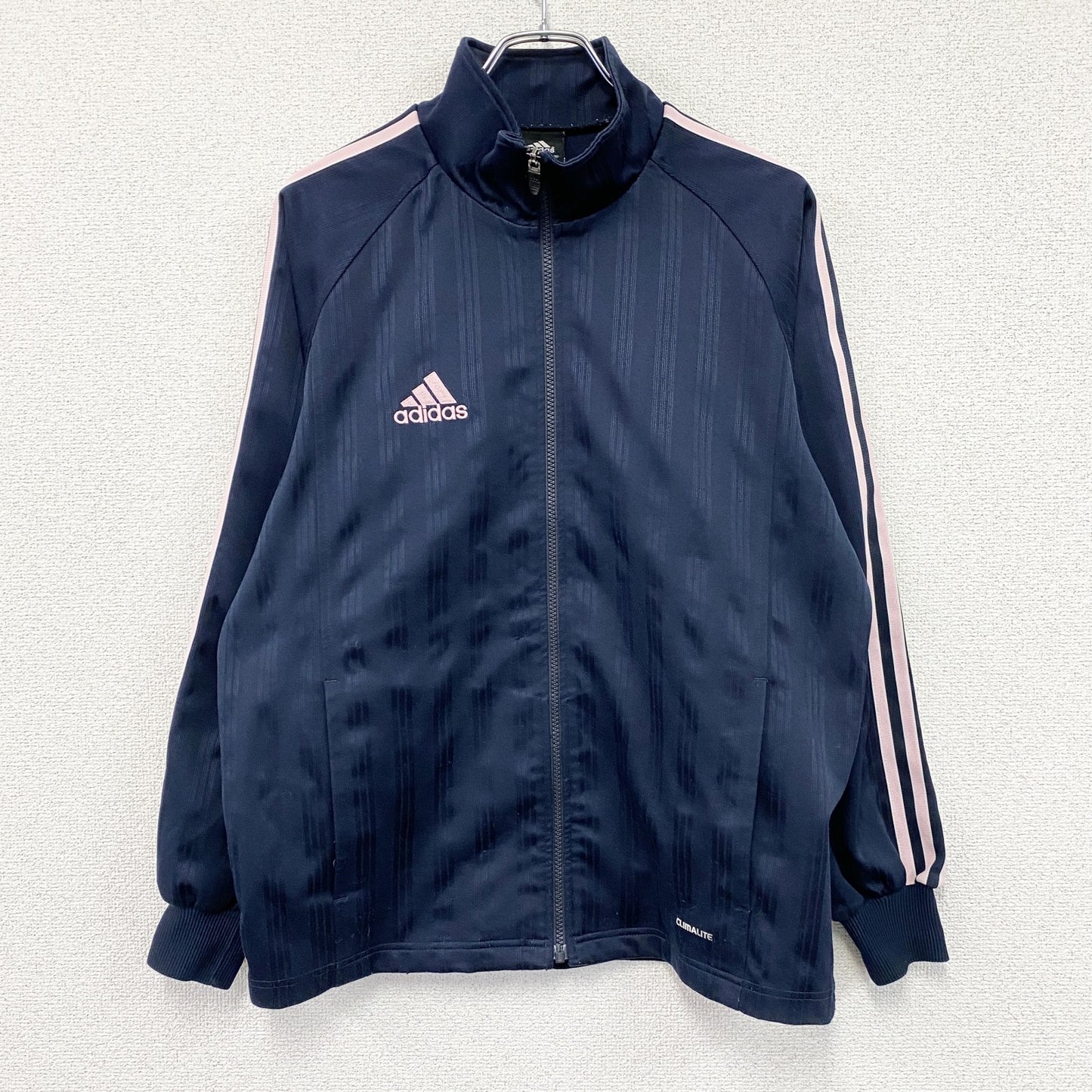 adidas　アディダス　CLIMALITE　トラックジャケット/ジャージ　パフォーマンスロゴ　ラグランスリーブ　ネイビー　Mサイズ