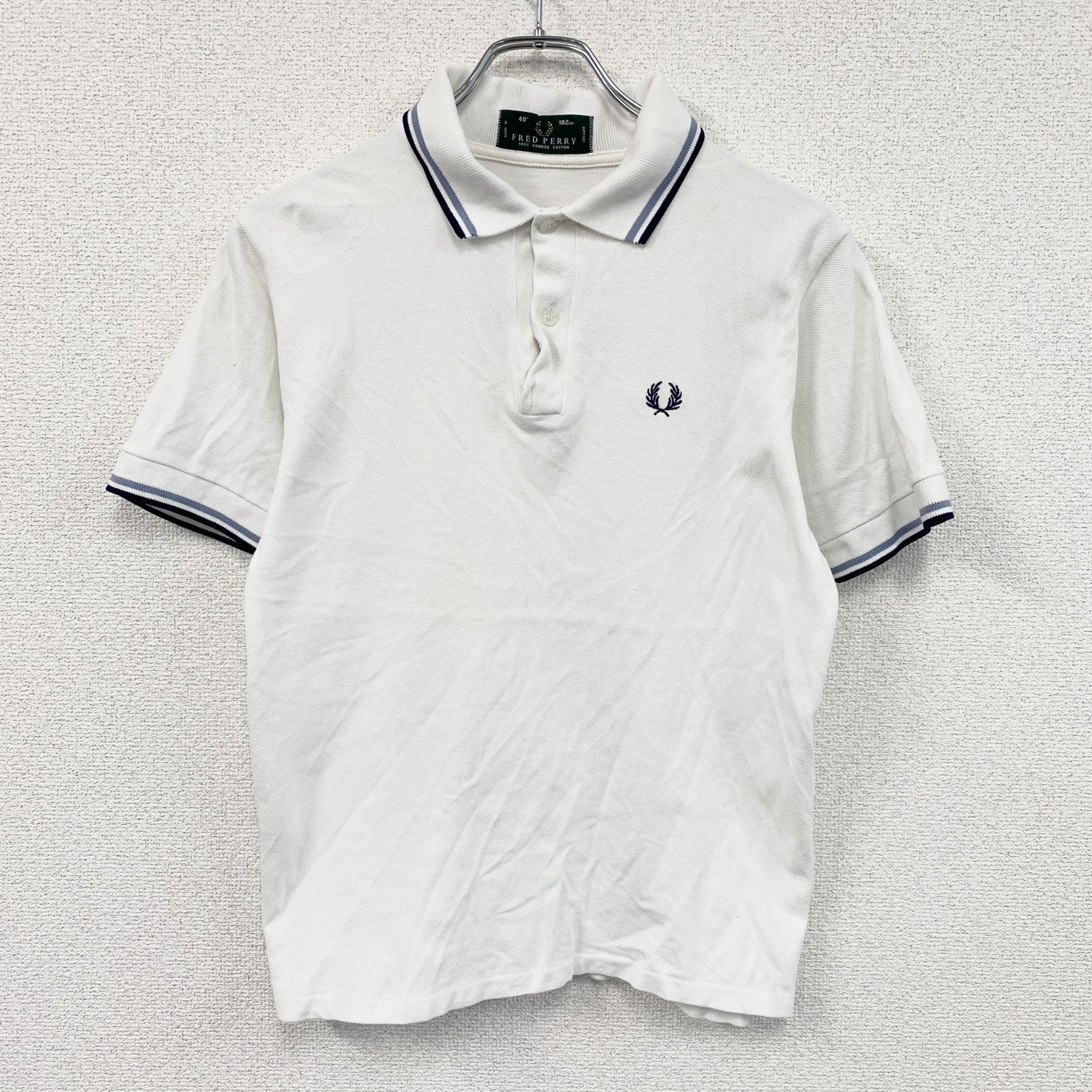 FRED PERRY　フレッドペリー　半袖ポロシャツ　刺繡ロゴ　白　ホワイト　40サイズ