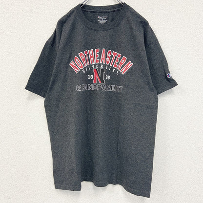 古着 used　champion チャンピオン　半袖カレッジプリントTシャツ　ノースイースタン大学　レトロ　グレー　Lサイズ