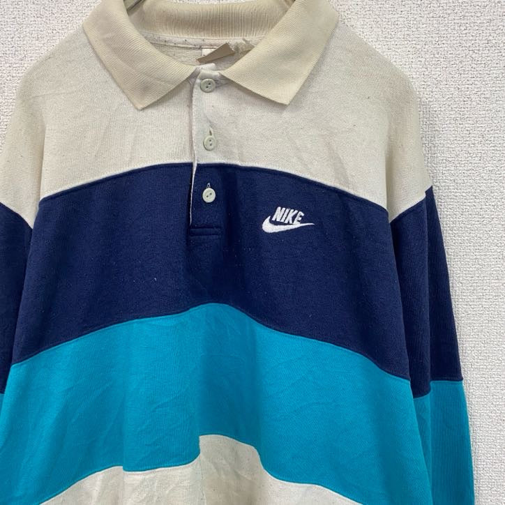 ～90s　NIKE　ナイキ　長袖ポロシャツニット　銀タグ　ヴィンテージ　ホワイト　ネイビー　ライトブルー　XLサイズ