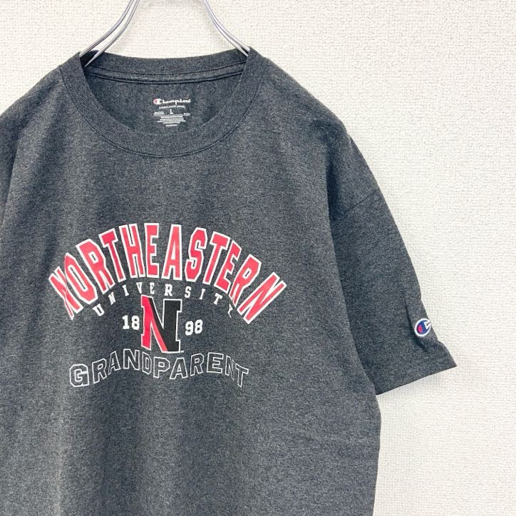 古着 used　champion チャンピオン　半袖カレッジプリントTシャツ　ノースイースタン大学　レトロ　グレー　Lサイズ