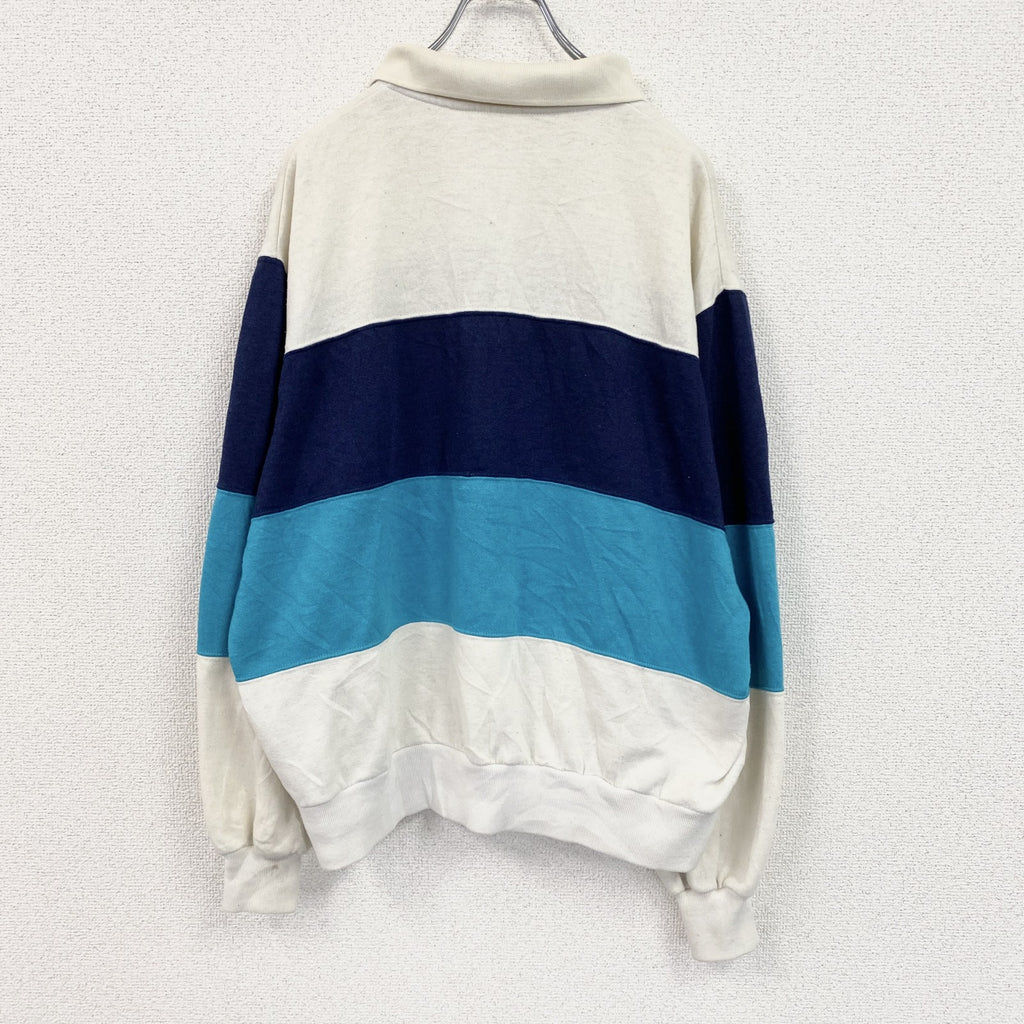 ～90s　NIKE　ナイキ　長袖ポロシャツニット　銀タグ　ヴィンテージ　ホワイト　ネイビー　ライトブルー　XLサイズ