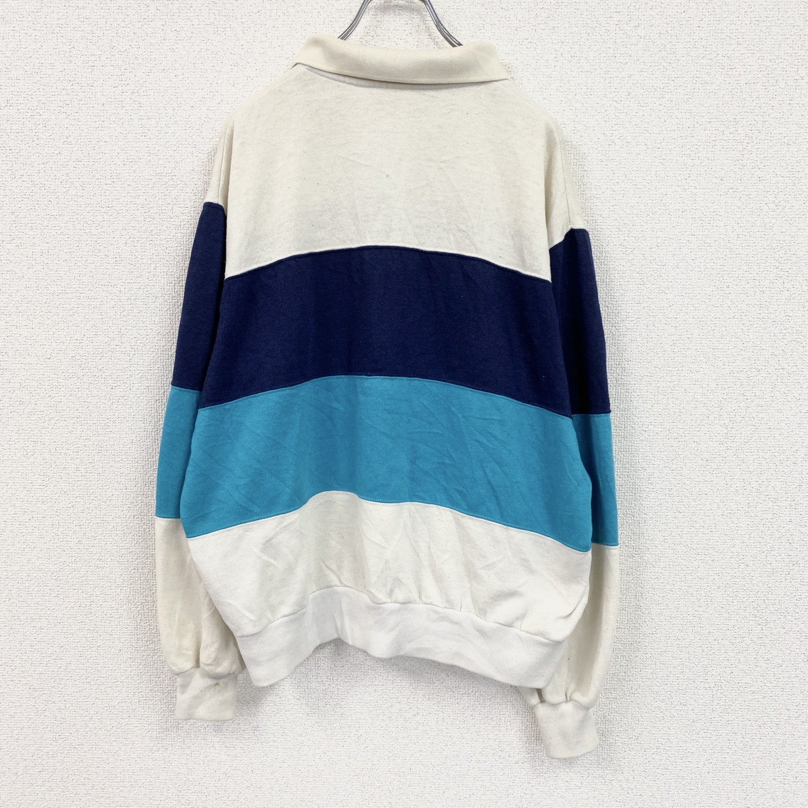 ～90s　NIKE　ナイキ　長袖ポロシャツニット　銀タグ　ヴィンテージ　ホワイト　ネイビー　ライトブルー　XLサイズ