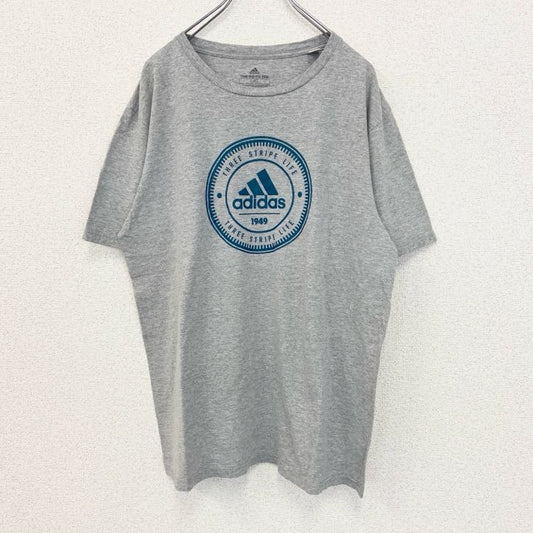 古着 used　adidas　アディダス　半袖ビッグロゴプリントTシャツ　THREE STORIPU LIFE　グレー　Lサイズ