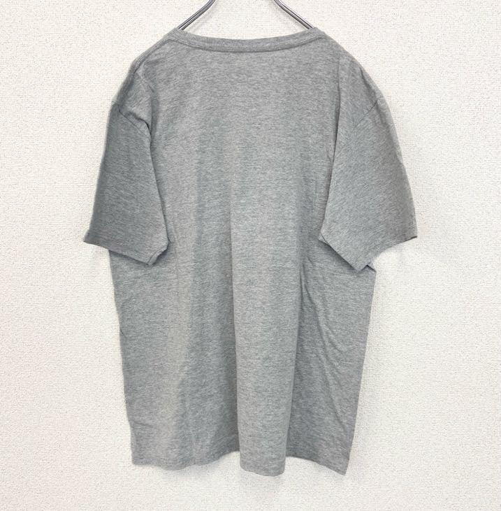 古着 used　adidas　アディダス　半袖ビッグロゴプリントTシャツ　THREE STORIPU LIFE　グレー　Lサイズ