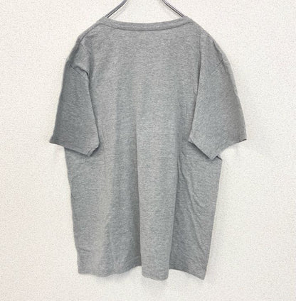 古着 used　adidas　アディダス　半袖ビッグロゴプリントTシャツ　THREE STORIPU LIFE　グレー　Lサイズ