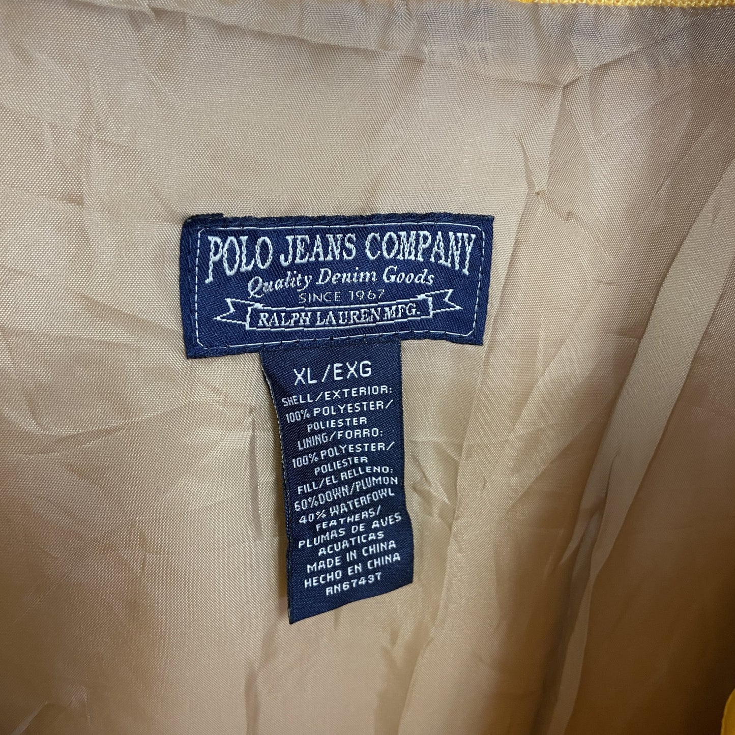 Polo by Ralph Lauren　ポロバイラルフローレン　フルジップダウンジャケット　イエロー　XLサイズ