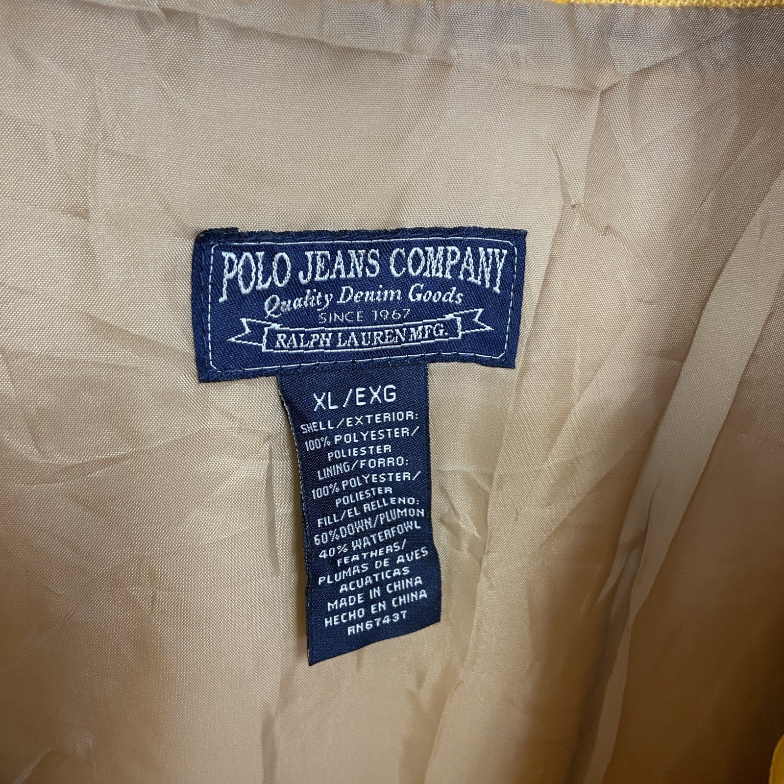Polo by Ralph Lauren　ポロバイラルフローレン　フルジップダウンジャケット　イエロー　XLサイズ