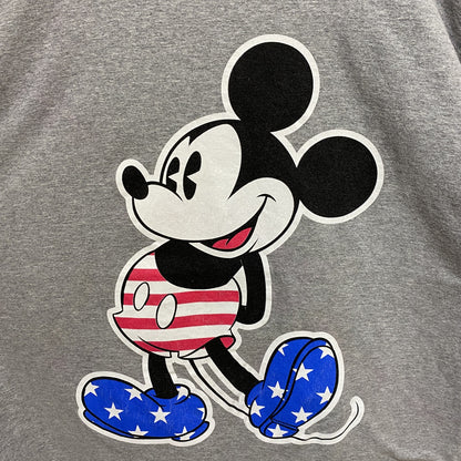 古着 used　Disney ディズニー　Mickey ミッキー　半袖プリントＴシャツ　グレー　星条旗　クルーネック　キャラクター