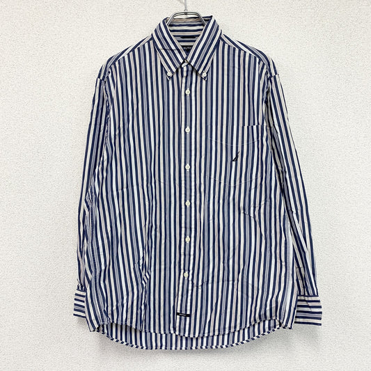 NAUTICA　ノーティカ　SANDED POPLIN　長袖ボタンダウンシャツ　ストライプ　マルチカラー　紺　ネイビー　Mサイズ