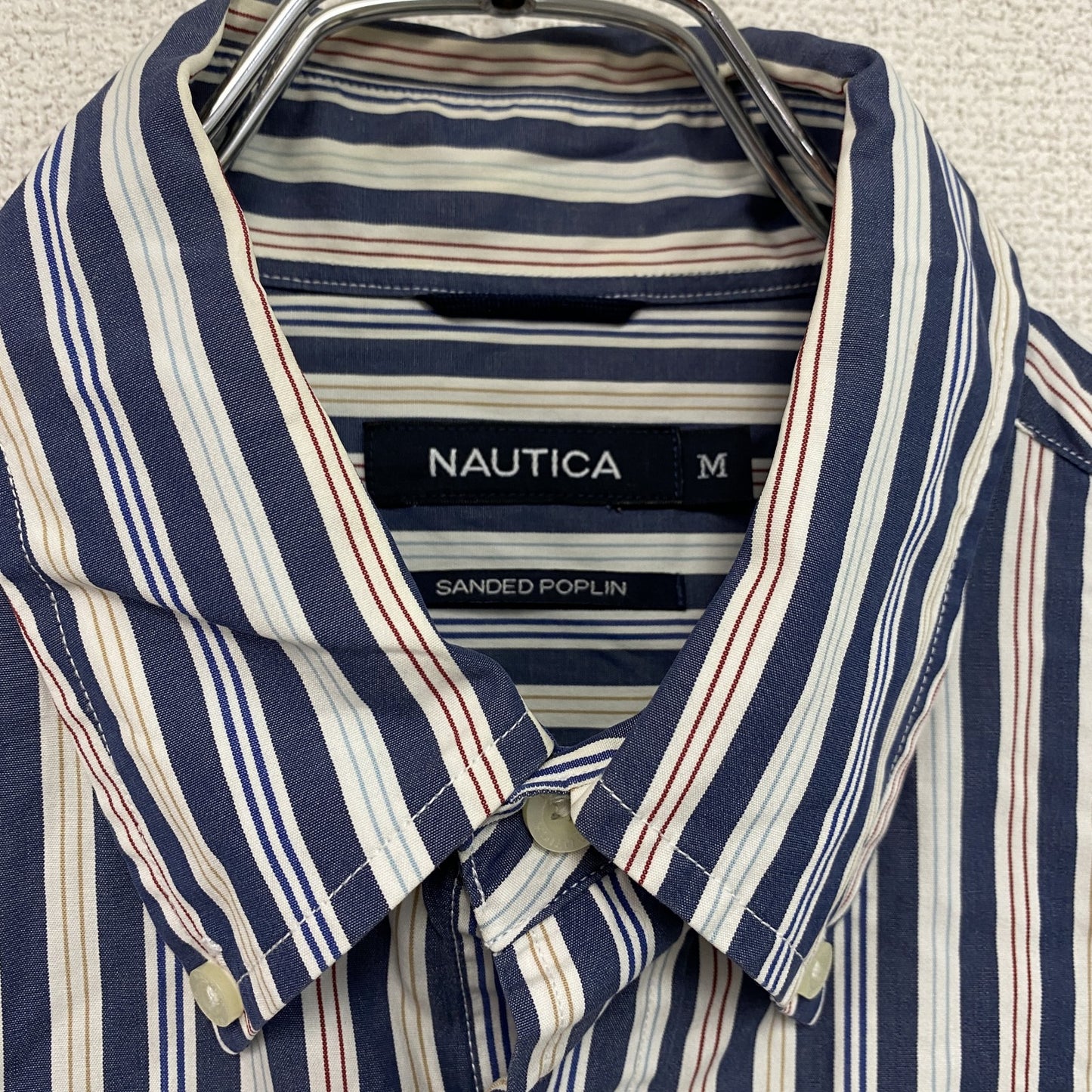 NAUTICA　ノーティカ　SANDED POPLIN　長袖ボタンダウンシャツ　ストライプ　マルチカラー　紺　ネイビー　Mサイズ