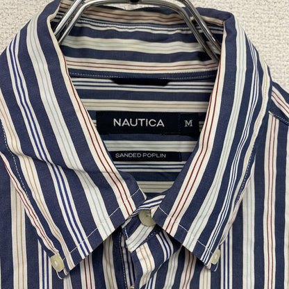NAUTICA　ノーティカ　SANDED POPLIN　長袖ボタンダウンシャツ　ストライプ　マルチカラー　紺　ネイビー　Mサイズ