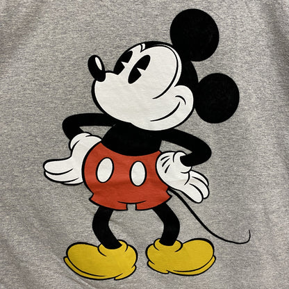 古着 used　Disney ディズニー　Mickey ミッキー　半袖プリントＴシャツ　スウェード調　グレー　クルーネック