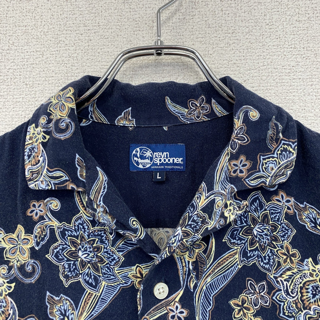 reyn Spooner　レインスプーナー　半袖開襟シャツ　アロハシャツ　紺　ネイビー　Lサイズ　