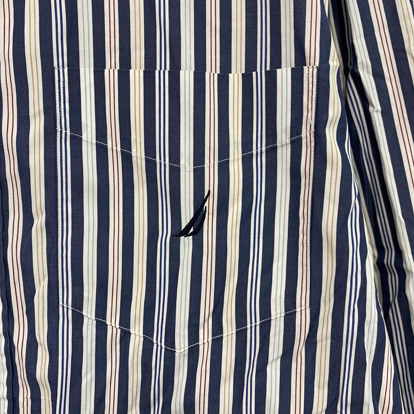 NAUTICA　ノーティカ　SANDED POPLIN　長袖ボタンダウンシャツ　ストライプ　マルチカラー　紺　ネイビー　Mサイズ